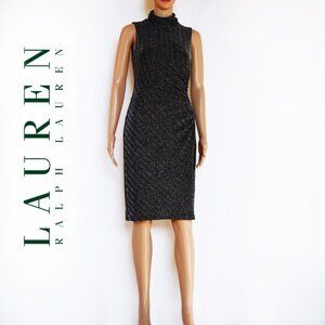 Ralph Lauren Metallic Sleeveless Ruched Midi Dress